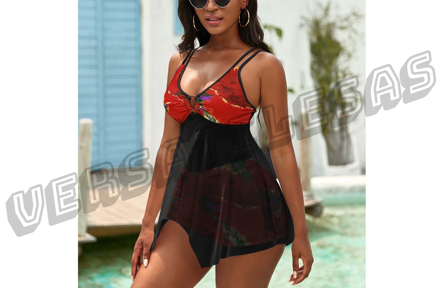 Split Skirt Mesh Swimsuit Set