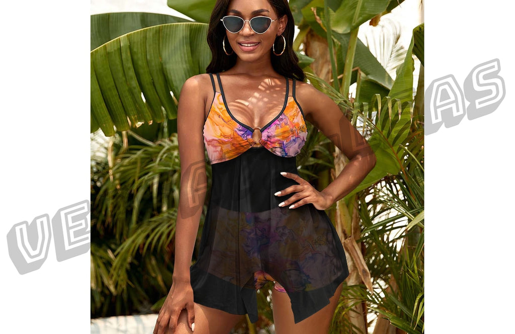 Split Skirt Mesh Swimsuit Set