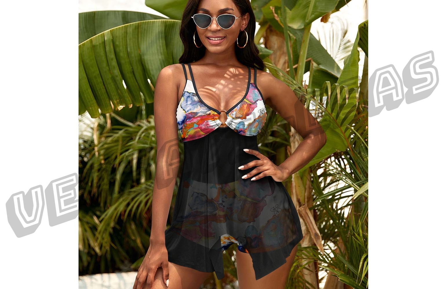 Split Skirt Mesh Swimsuit Set