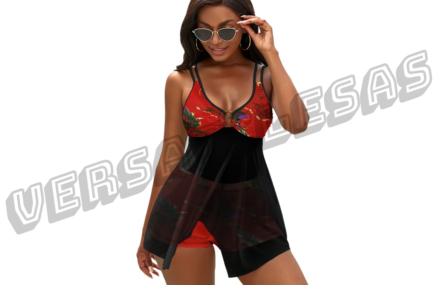 Split Skirt Mesh Swimsuit Set