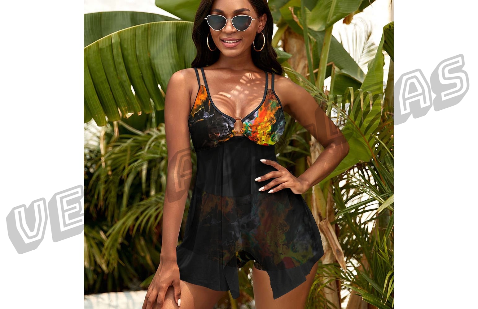 Split Skirt Mesh Swimsuit Set