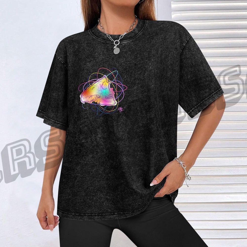 Hot vintage wash off shoulder short-sleeved T-shirt