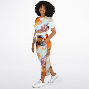 Creamsicle Athletic Cropped Short Sleeve Sweatshirt and Long Pocket Skirt Set – AOP