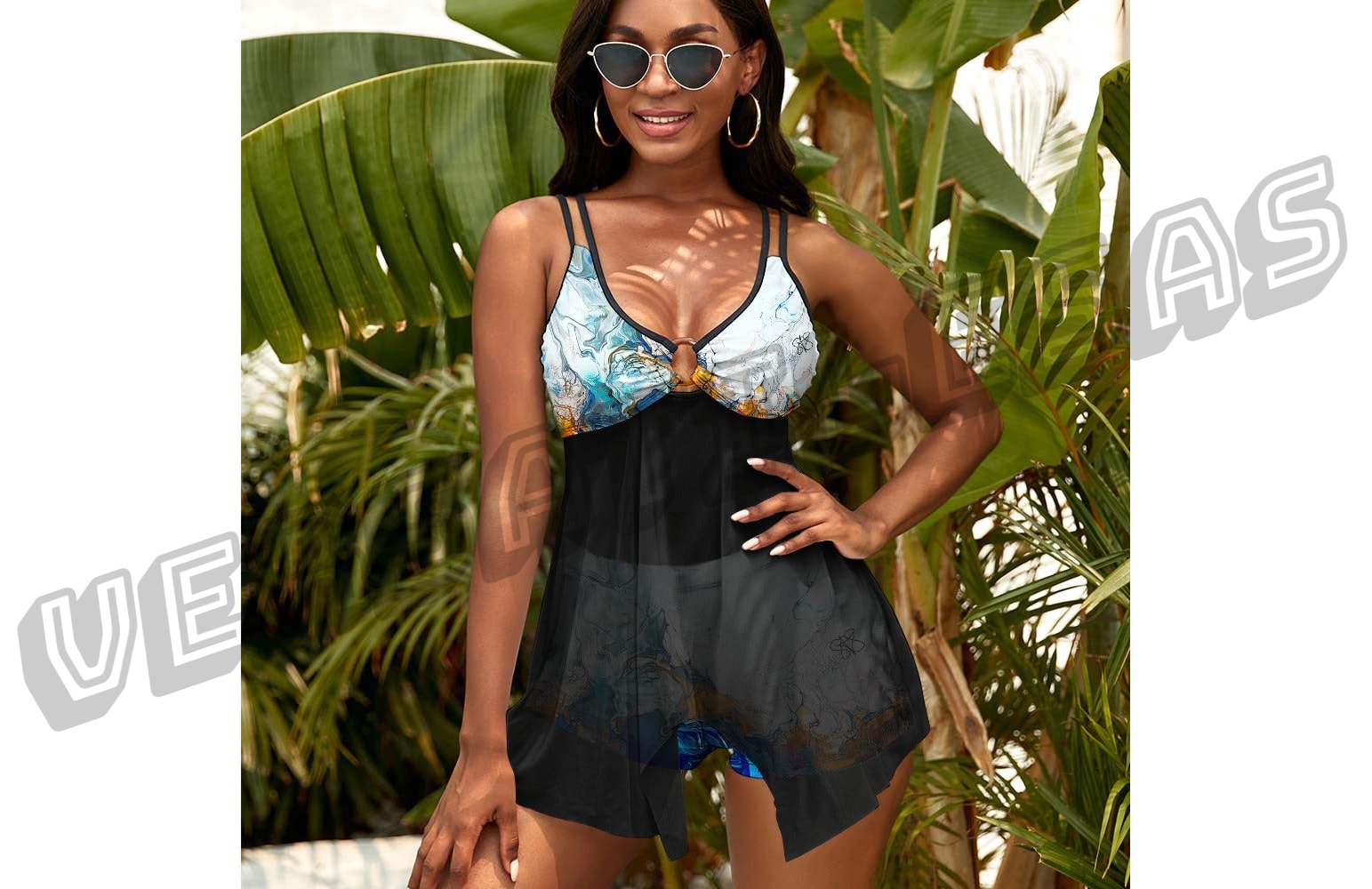 Split Skirt Mesh Swimsuit Set
