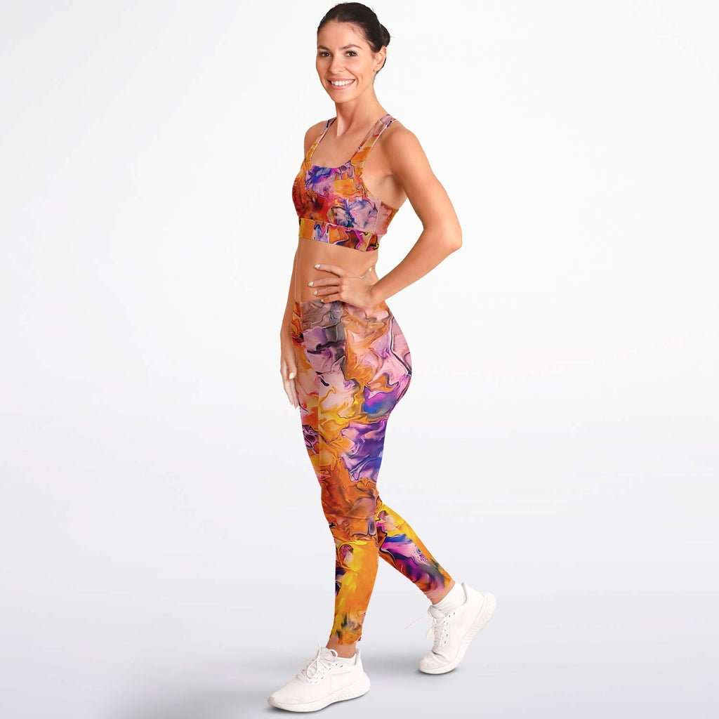 Padded Sports Bra & Leggings - Hibiscus