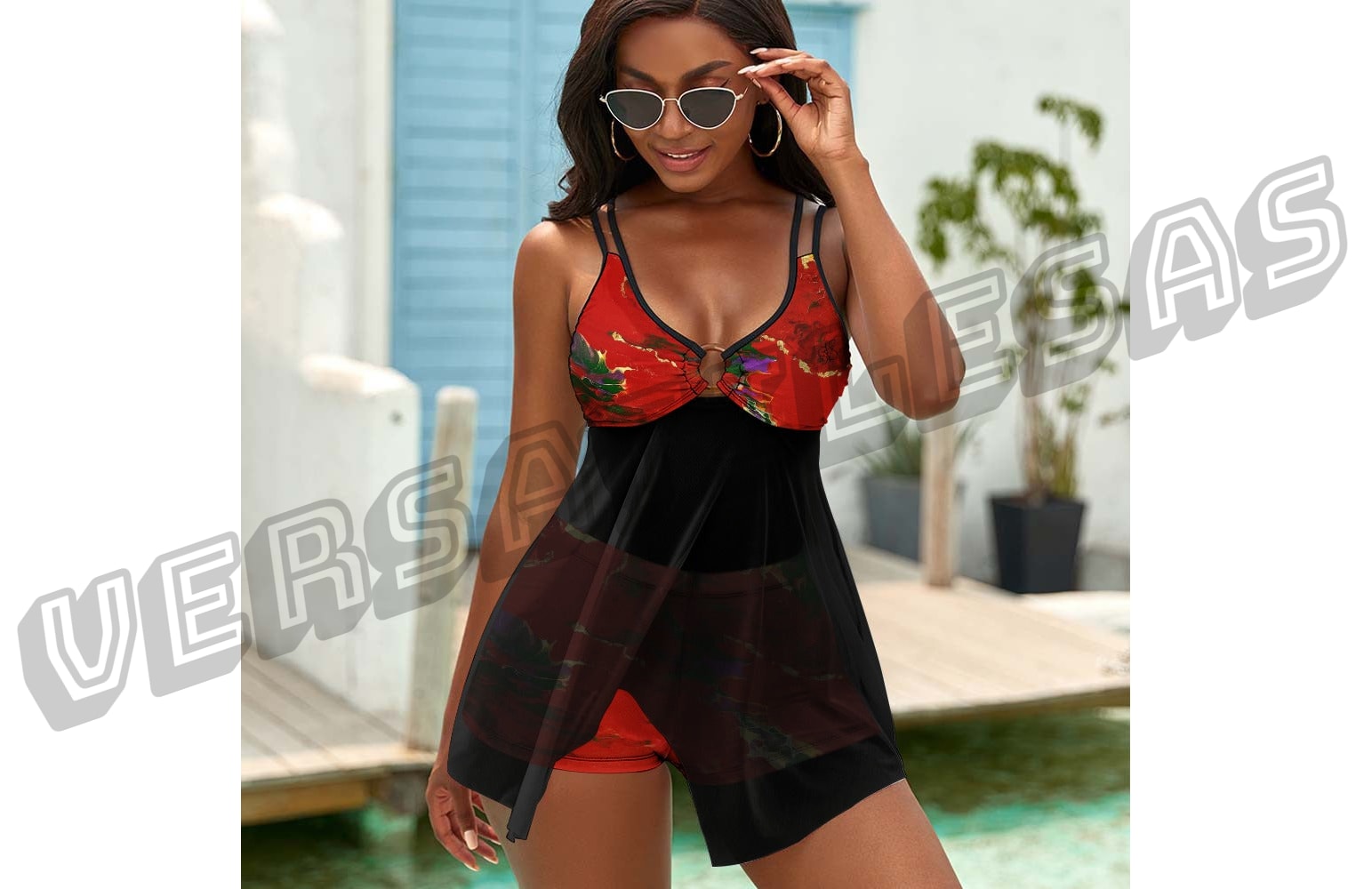 Split Skirt Mesh Swimsuit Set